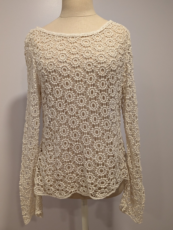 Adiva Tops - Adiva Crochet Boho Beach Top | Cream Long Sleeve, Granola Cottagecore Vacation